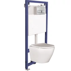 LAVEO AKAN / DESNA WC-szett rejtett fali tartállyal, króm öblítővel, fali WC-vel, keskeny ülőkével