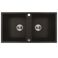 RIO 2M kétmedencés gránit fekete mosogató szifonnal, 80x44x18,6 cm
