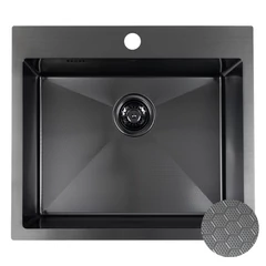 LAVEO MALAWI fekete színű, struktúrált felületű beépíthető inox mosogató szifonnal, 50x58x20 cm