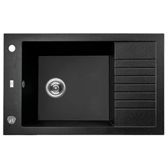 Laveo PIONIER minicsepptálcás szemcsés fekete mosogató automata dugókiemelős, helytakarékos szifonnal
