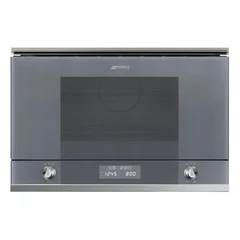 SMEG BEÉPÍTHETŐ MIKROHULLÁMÚ SÜTŐ, Linea design, 22 liter, 6 funkció, LED kijelző,forgótányér nélküli, ezüst szürke üveg