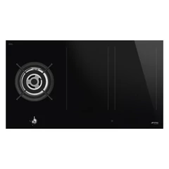 SMEG KOMBINÁLT FŐZŐLAP,Classic,90 cm,munkalapsz.,1 6 kW-os WOK égő,4 zóna,slider,multizone,fekete üvegkerámia