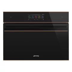 SMEG KOMPAKT OMNICHEF HÁROM AZ EGYBEN SÜTŐ, Dolce Stil Novo design, Galileo, 45 cm, nagy TFT, fekete üveg, réz dísz