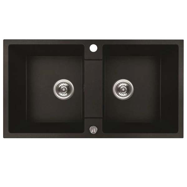 RIO 2M kétmedencés gránit fekete mosogató szifonnal, 80x44x18,6 cm