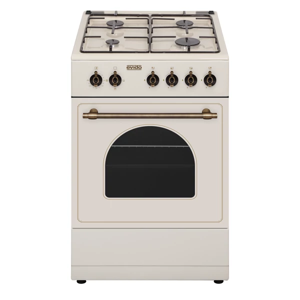 EVIDO FREE GE55C gáztűzhely, rusztikus design, 50x55 cm, elektromos sütő, 48 l, bézs/bronz