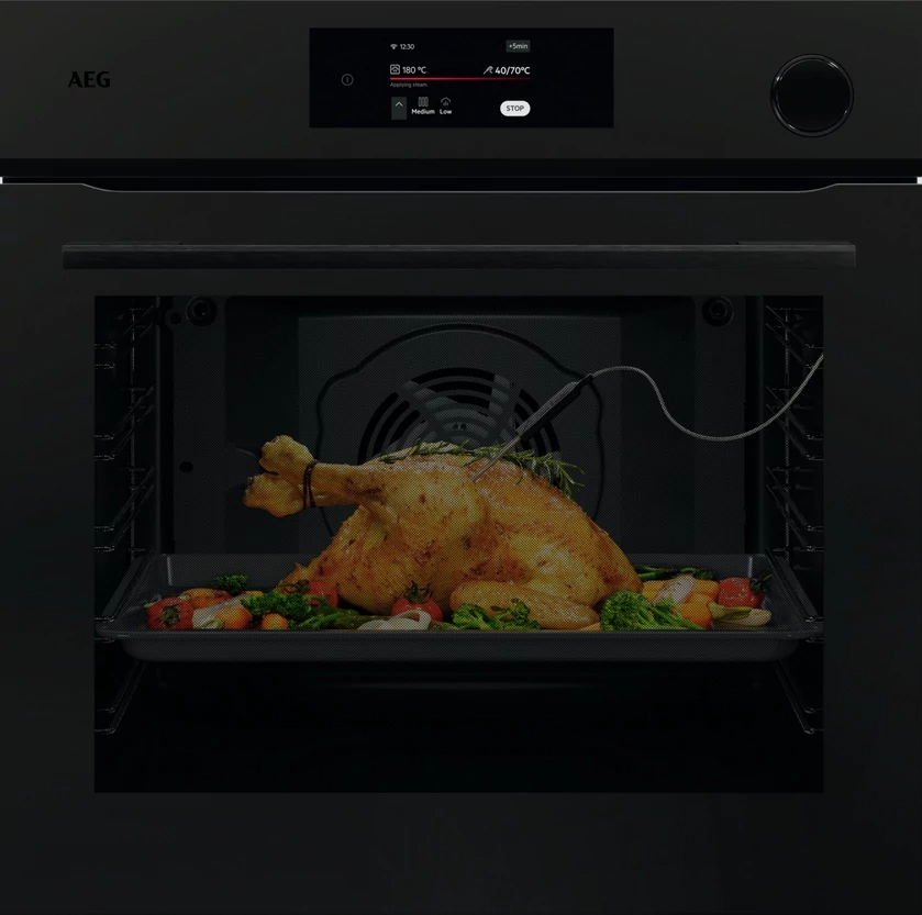 Aeg NBR7P731ST Wifi, SteamCrisp gőzsütő, MealAssist, matt fekete, CookSmart Touch, pirolitikus, teleszkópos sütősín, maghőmérő
