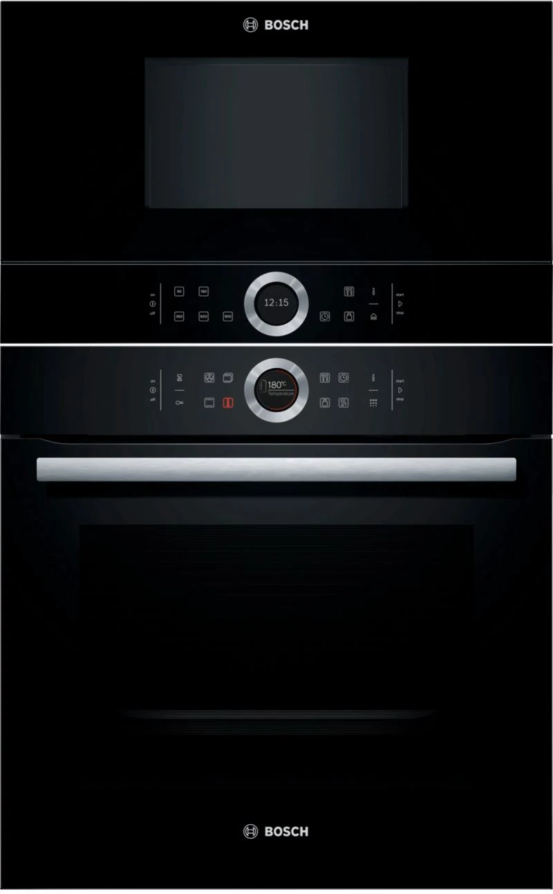 Bosch szett HBG675BB1 fekete sütő és BFL634GB1 fekete mikró, valamint ezek szín és nyitásirány kombinációi