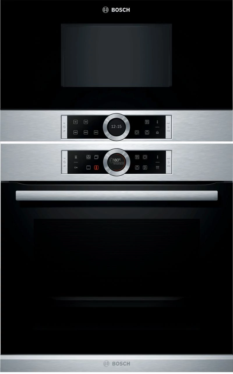 Bosch szett HBG6750S1 INOX sütő és BFR634GS1 jobbos mikró szett