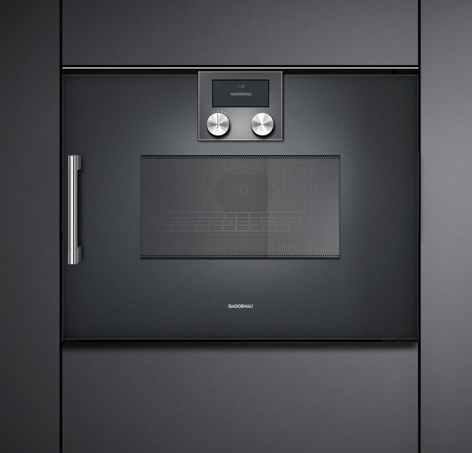 Gaggenau BMP 250 100 beépíthető kombi sütő-mikró, jobbos, antracit 45cm magas