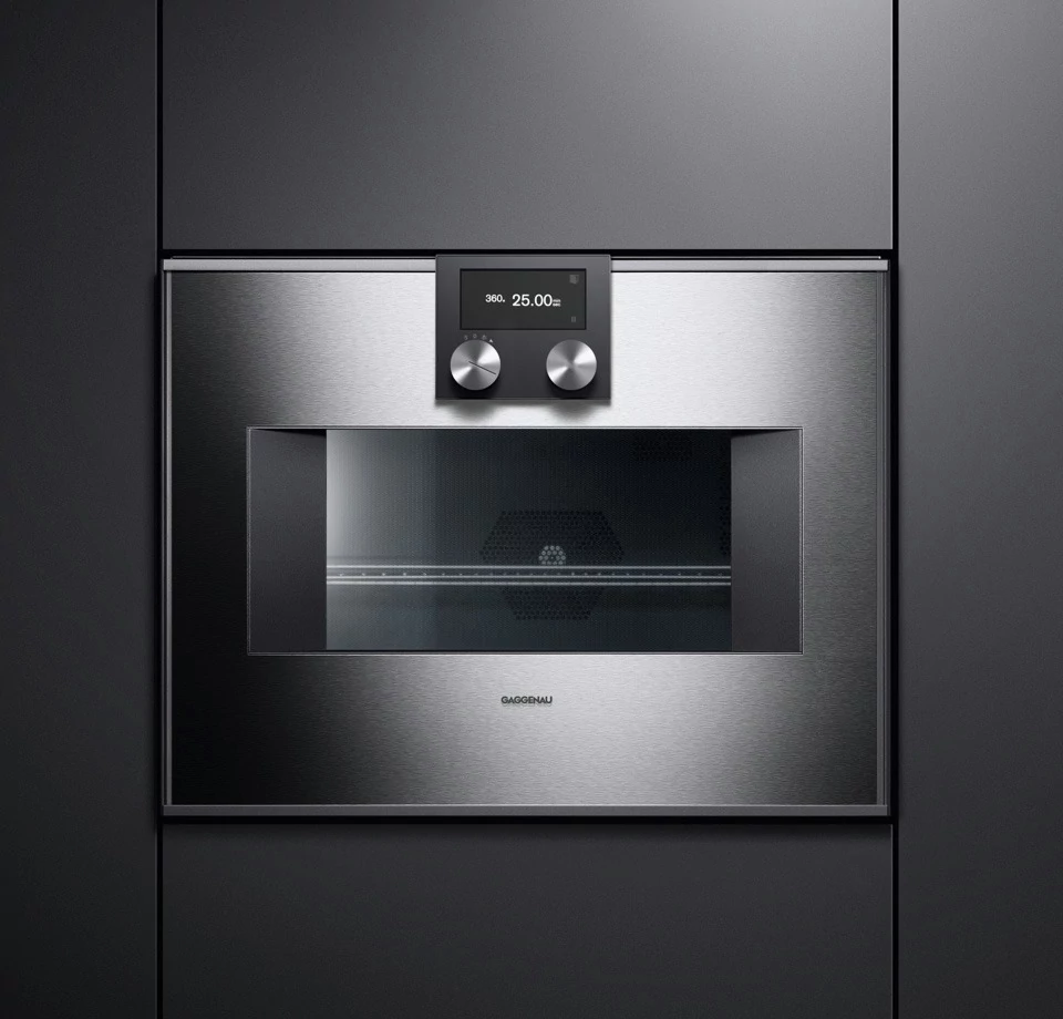 Gaggenau BM 451 110 beépíthető kombi sütő-mikró, balos, nemesacél 45 cm magas